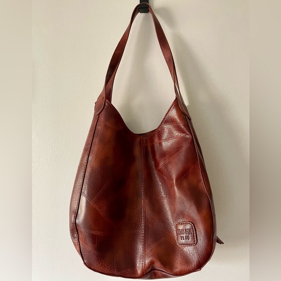 Jingpin Piju Handbags - Brown Slouchy Hobo Bag Faux Leather Minimalist Shoulder Bag Soft Vegan Leather